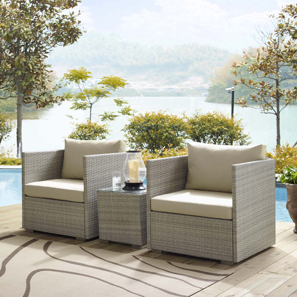 Highland Dunes Heinrich Wicker/Rattan 2 Person Seating Group with Sunbrella Cushions Wayfair